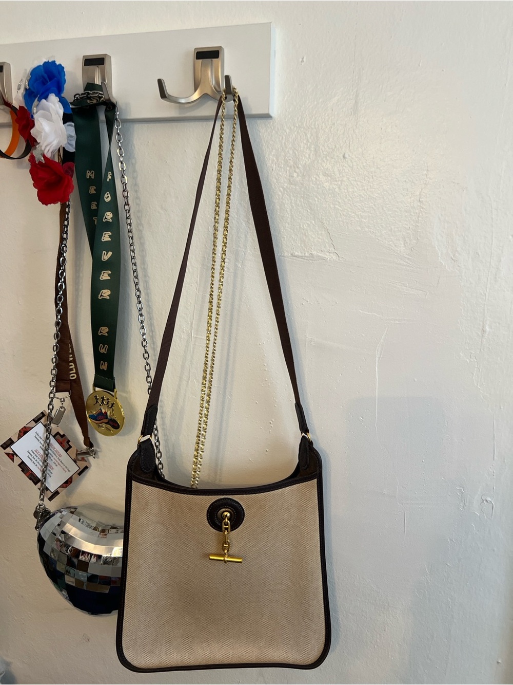 Women’s Hermes Vespa Toile and leather Shoulder Bag with Gold Hardware